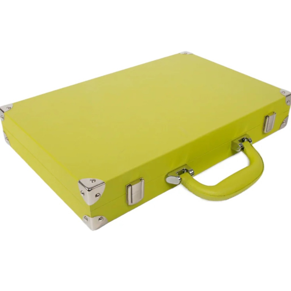 Ellen Backgammon Set Lime Vegan Leather Case Game By Brouk & Co 15x10.5” NEW - Picture 3 of 8